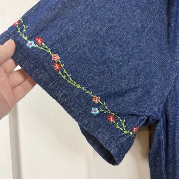 The Vermont Country Store Cotton Embroidered Midi Boho Dress L Large Cottage - Picture 5 of 8